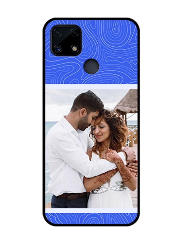 Custom Realme C25 Custom Glass Mobile Case - Curved line art with blue and white Design