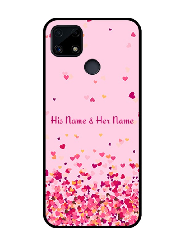 Custom Realme C25s Photo Printing on Glass Case - Floating Hearts Design