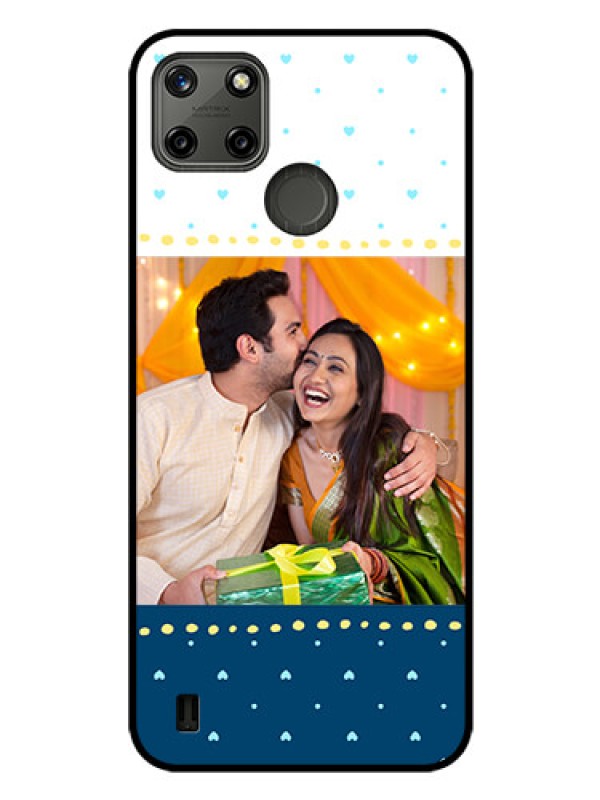 Custom Realme C25Y Personalized Glass Phone Case - White and Blue Abstract Design