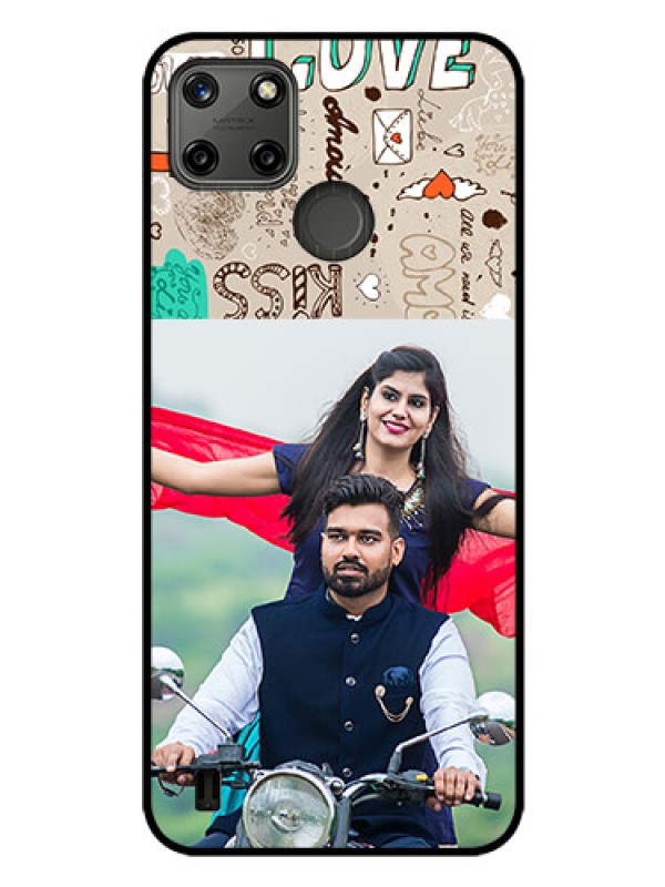 Custom Realme C25Y Custom Glass Phone Case - Love Doodle Pattern 