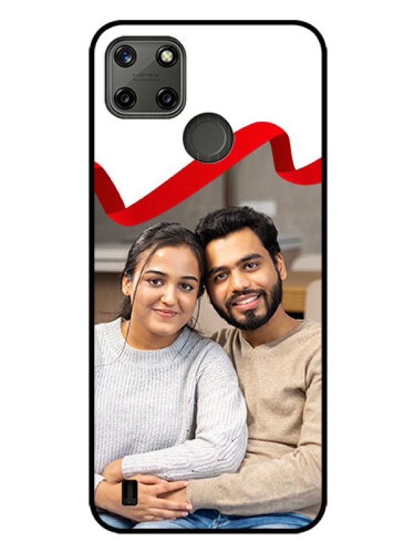Custom Realme C25Y Photo Printing on Glass Case - Red Ribbon Frame Design