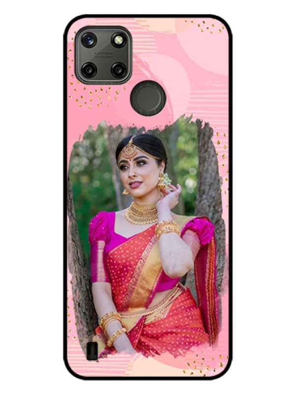 Custom Realme C25Y Personalized Glass Phone Case - Gold Glitter Splash Design