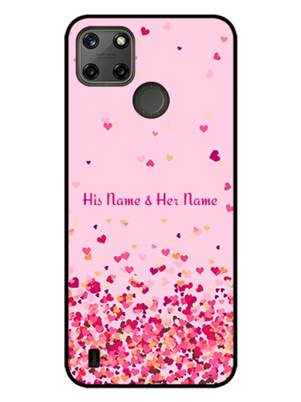 Custom Realme C25Y Photo Printing on Glass Case - Floating Hearts Design