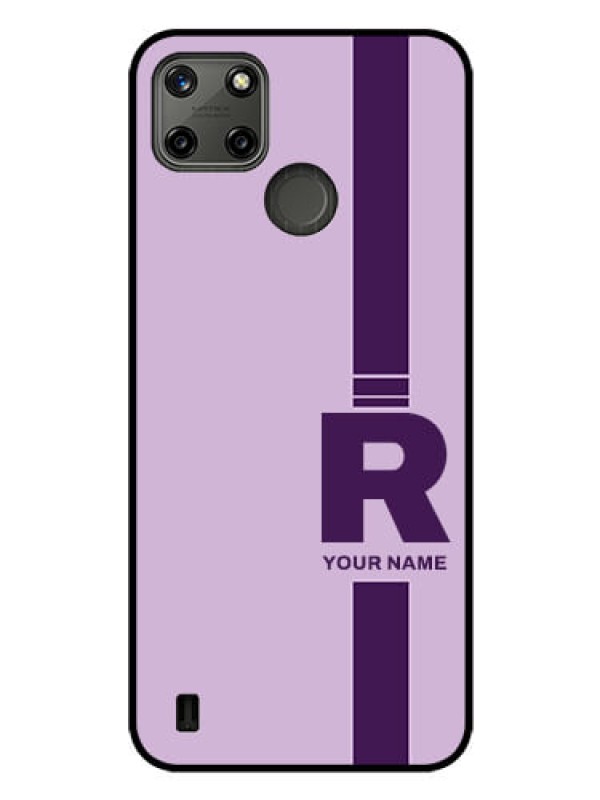 Custom Realme C25Y Photo Printing on Glass Case - Simple dual tone stripe with name Design