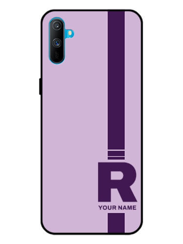 Custom Realme C3 Photo Printing on Glass Case - Simple dual tone stripe with name Design