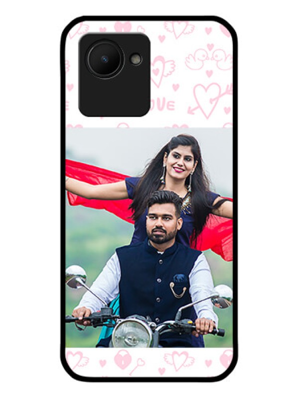 Custom Realme C30 Custom Glass Mobile Case - Pink Flying Heart Design