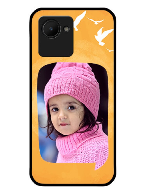Custom Realme C30 Personalized Glass Phone Case - Water Color Design with Bird Icons