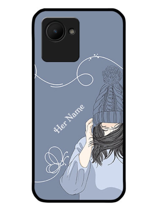 Custom Realme C30 Custom Glass Mobile Case - Girl in winter outfit Design