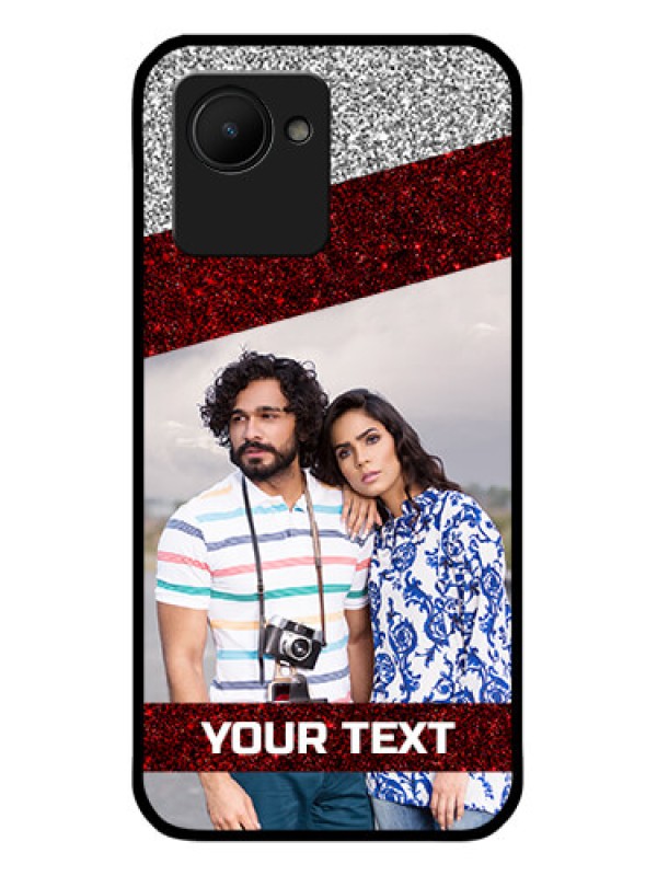 Custom Realme C30s Personalized Glass Phone Case - Image Holder with Glitter Strip Design