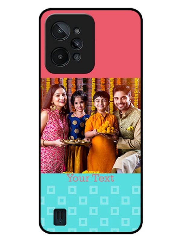 Custom Realme C31 Personalized Glass Phone Case - Peach & Blue Color Design