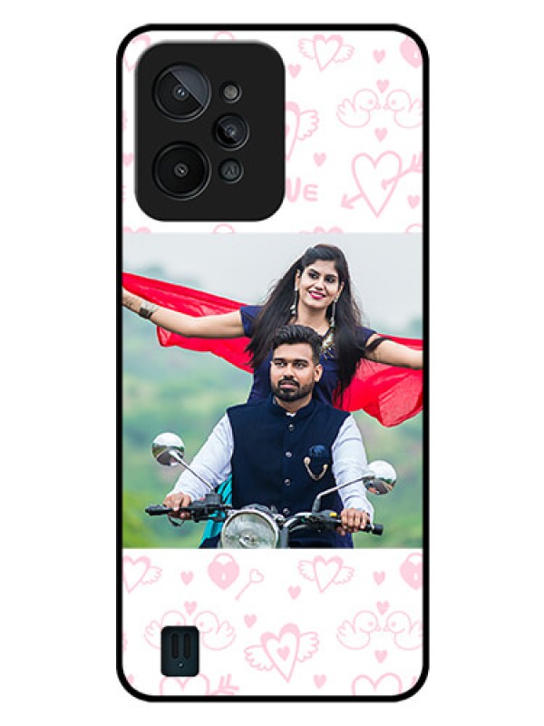 Custom Realme C31 Custom Glass Mobile Case - Pink Flying Heart Design