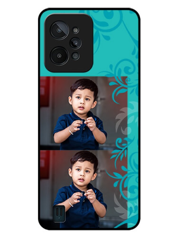 Custom Realme C31 Personalized Glass Phone Case - with Photo and Green Floral Design