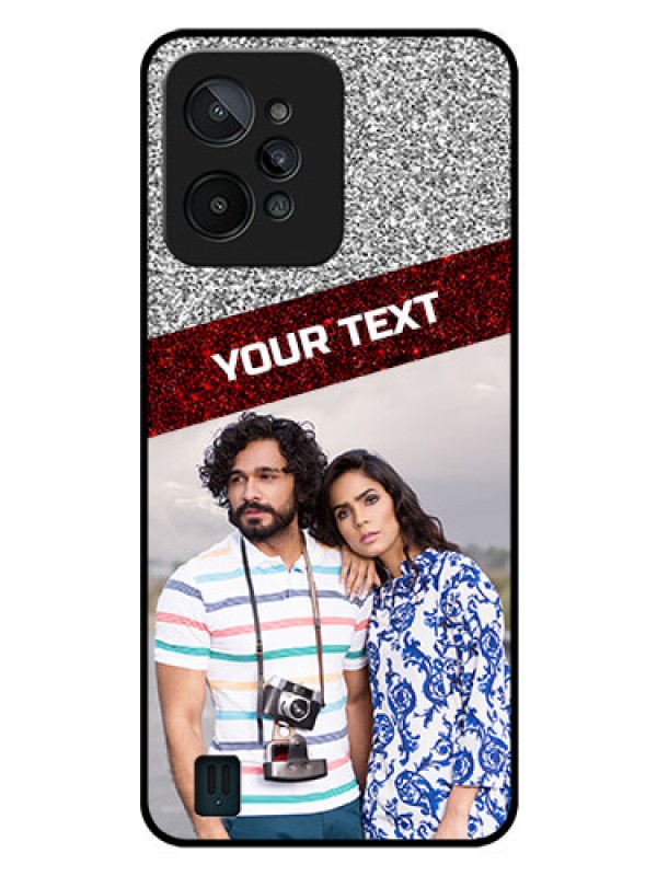 Custom Realme C31 Personalized Glass Phone Case - Image Holder with Glitter Strip Design