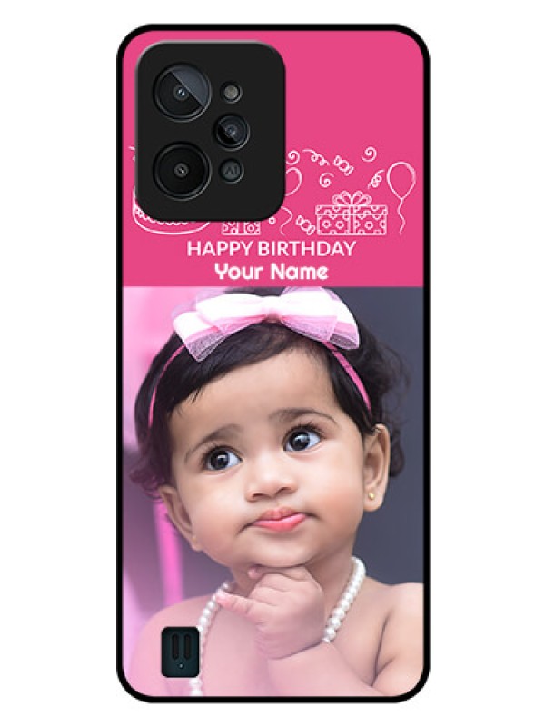 Custom Realme C31 Photo Printing on Glass Case - with Birthday Line Art Design