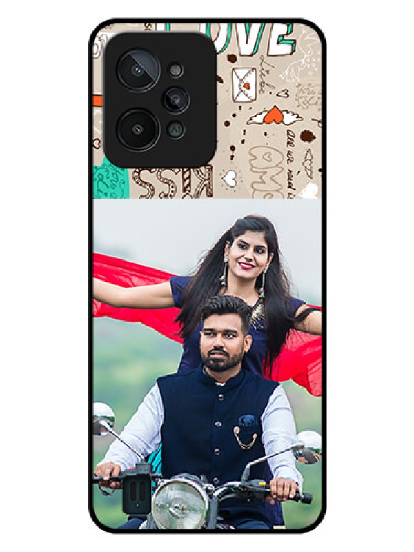 Custom Realme C31 Custom Glass Phone Case - Love Doodle Pattern