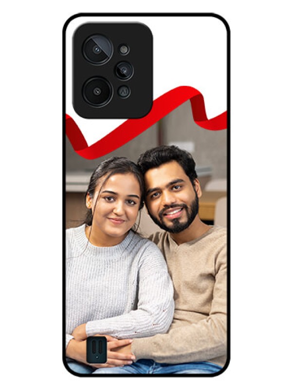 Custom Realme C31 Photo Printing on Glass Case - Red Ribbon Frame Design
