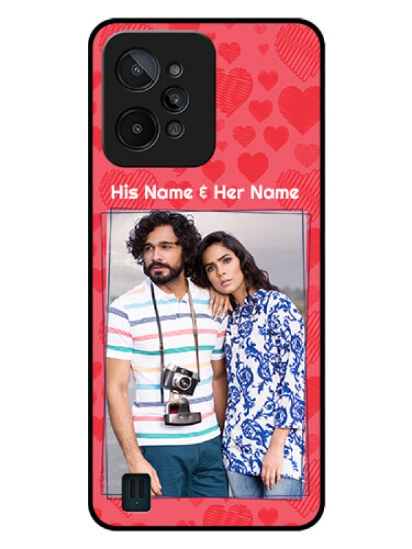 Custom Realme C31 Photo Printing on Glass Case - with Red Heart Symbols Design