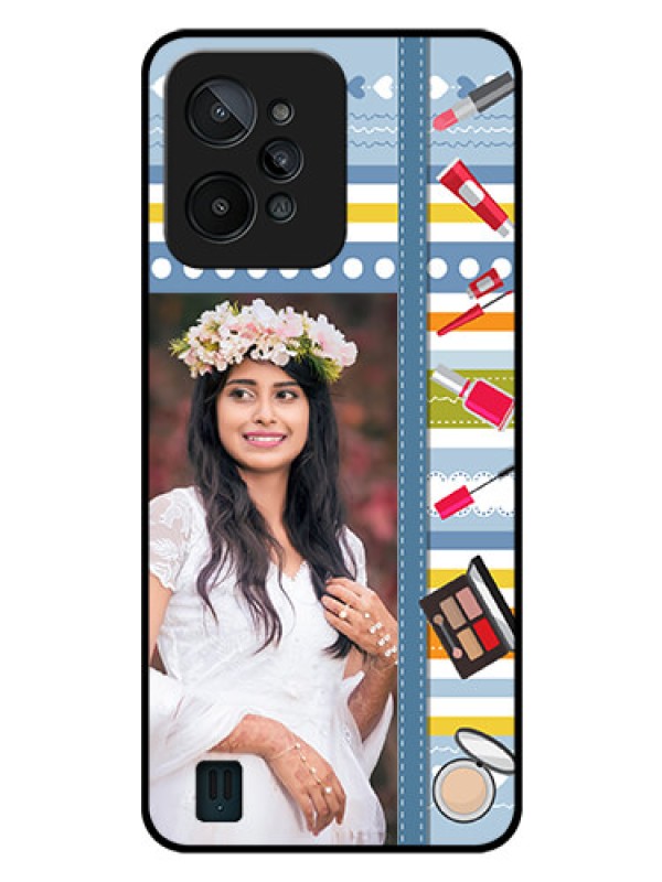 Custom Realme C31 Personalized Glass Phone Case - Makeup Icons Design