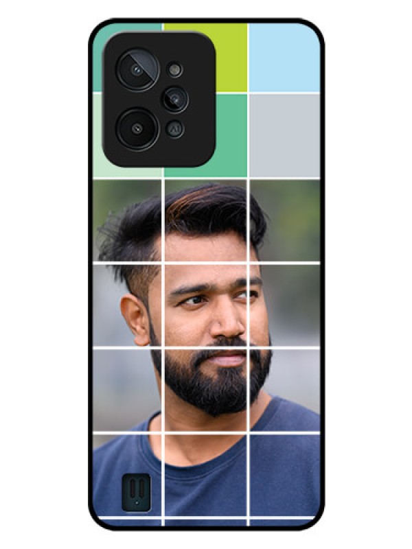 Custom Realme C31 Photo Printing on Glass Case - with white box pattern