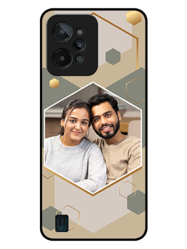 Custom Realme C31 Photo Printing on Glass Case - Stylish Hexagon Pattern Design