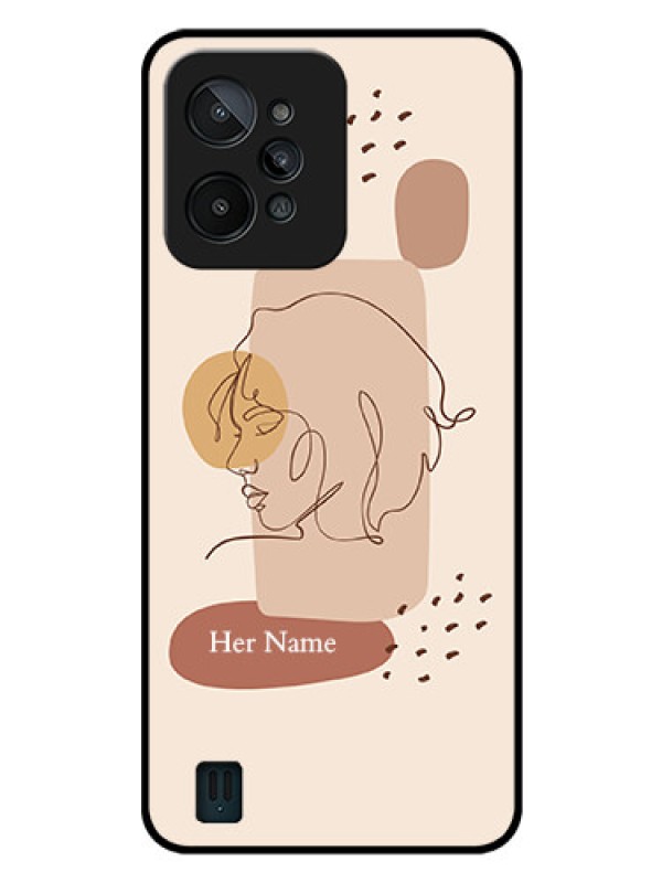 Custom Realme C31 Photo Printing on Glass Case - Calm Woman line art Design