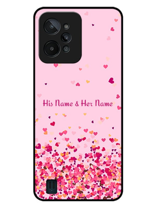 Custom Realme C31 Photo Printing on Glass Case - Floating Hearts Design