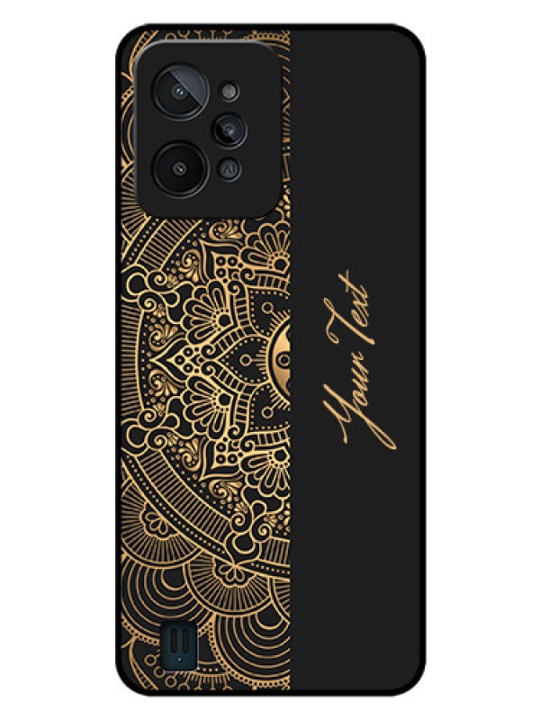 Custom Realme C31 Photo Printing on Glass Case - Mandala art with custom text Design