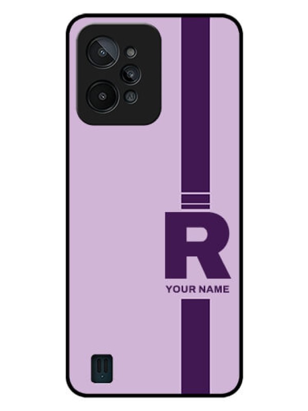 Custom Realme C31 Photo Printing on Glass Case - Simple dual tone stripe with name Design