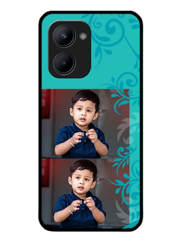 Custom Realme C33 2023 Personalized Glass Phone Case - with Photo and Green Floral Design
