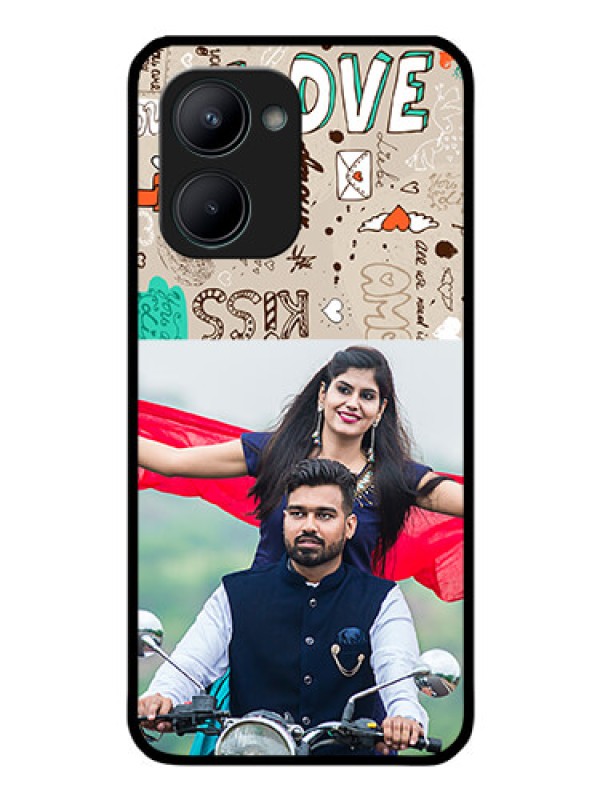 Custom Realme C33 2023 Custom Glass Phone Case - Love Doodle Pattern