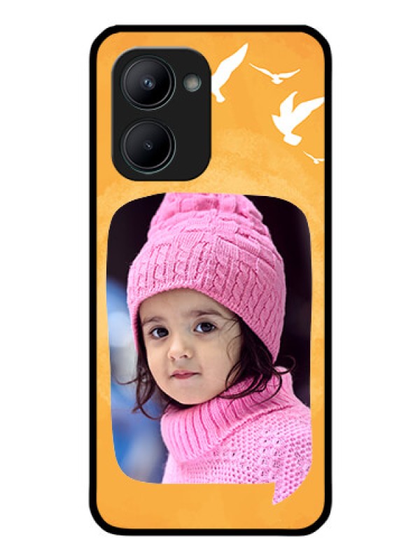 Custom Realme C33 2023 Personalized Glass Phone Case - Water Color Design with Bird Icons