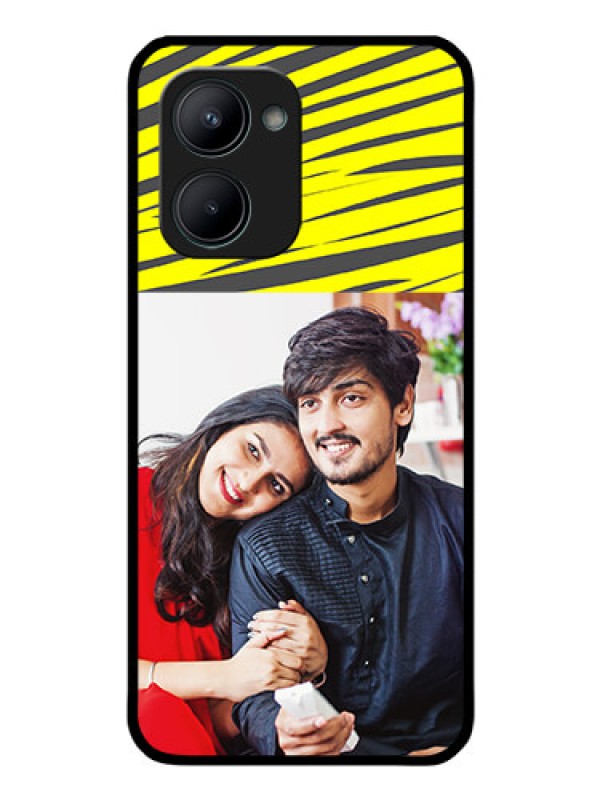 Custom Realme C33 2023 Photo Printing on Glass Case - Yellow Abstract Design