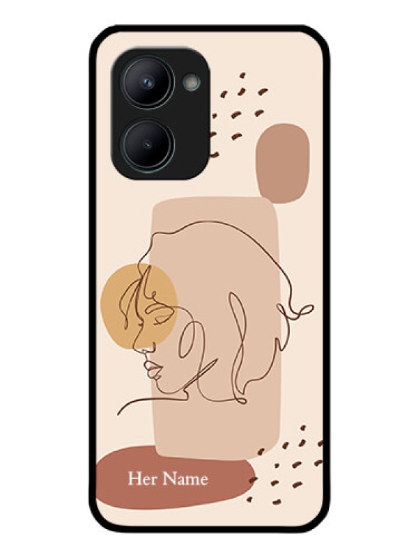 Custom Realme C33 2023 Photo Printing on Glass Case - Calm Woman line art Design