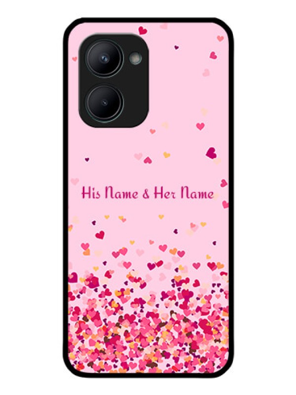 Custom Realme C33 2023 Photo Printing on Glass Case - Floating Hearts Design