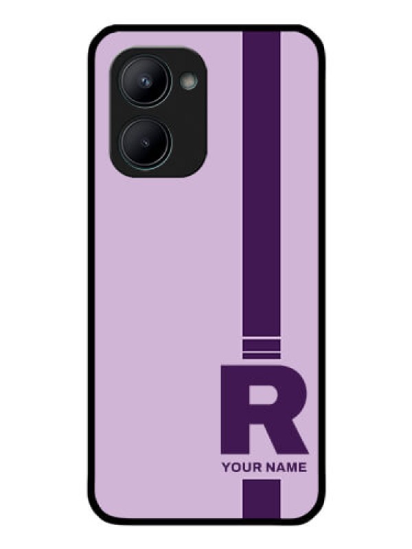 Custom Realme C33 2023 Photo Printing on Glass Case - Simple dual tone stripe with name Design