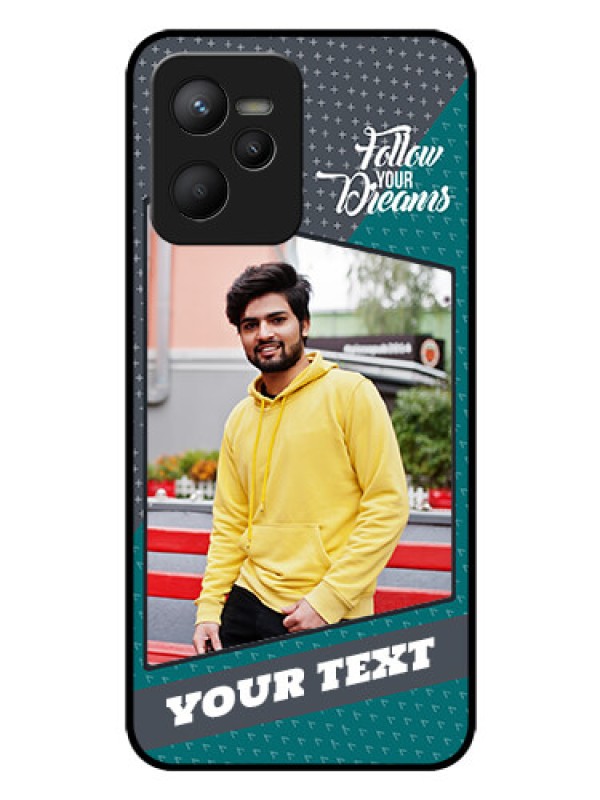 Custom Realme C35 Personalized Glass Phone Case - Background Pattern Design with Quote