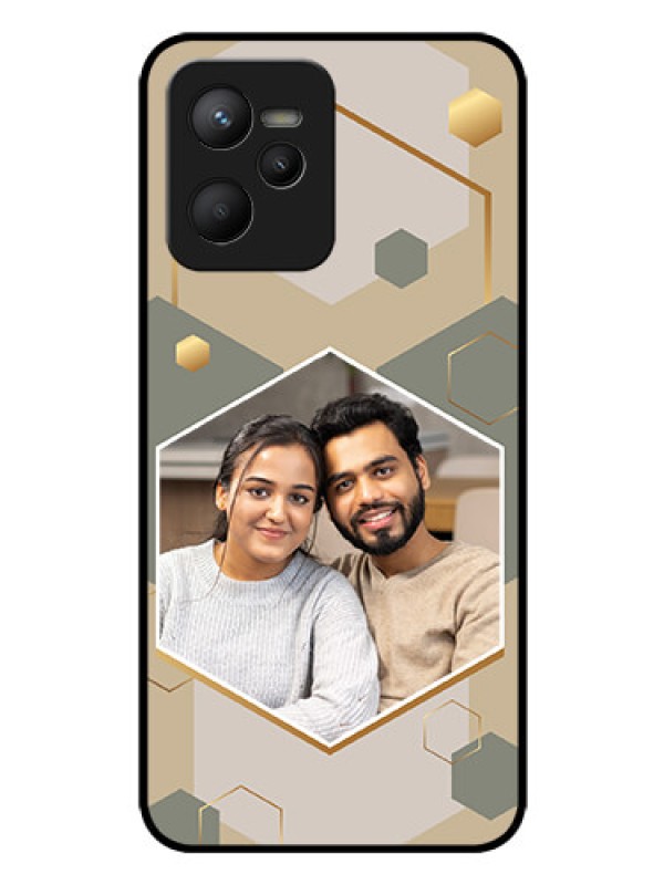 Custom Realme C35 Photo Printing on Glass Case - Stylish Hexagon Pattern Design