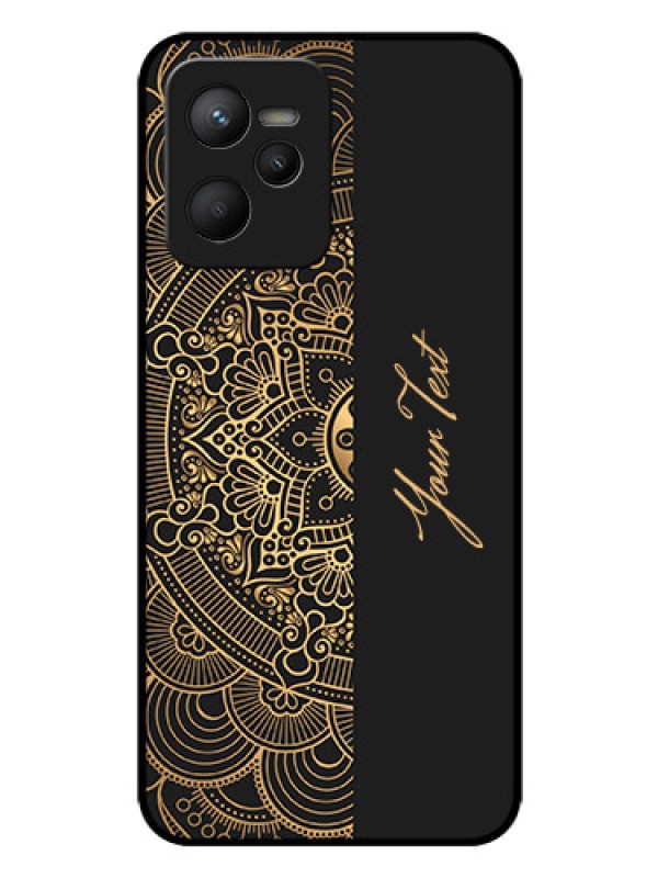 Custom Realme C35 Photo Printing on Glass Case - Mandala art with custom text Design