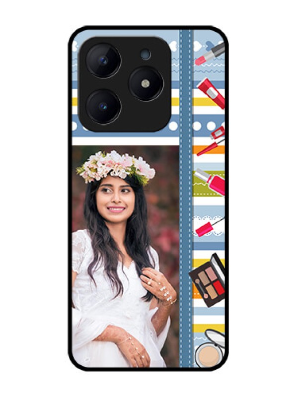 Custom Realme C63 Custom Glass Phone Case - Makeup Icons Design