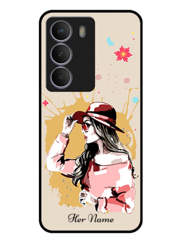 Custom Realme C73 5G Custom Glass Phone Case - Women With Pink Hat Design