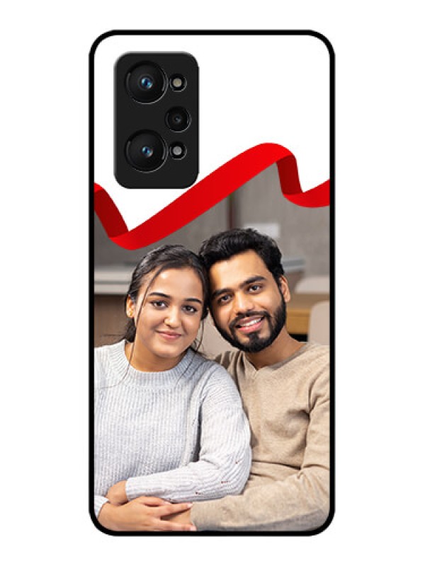 Custom Realme GT 2 Photo Printing on Glass Case - Red Ribbon Frame Design