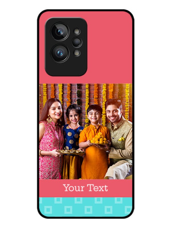 Custom Realme GT 2 Pro Personalized Glass Phone Case - Peach & Blue Color Design