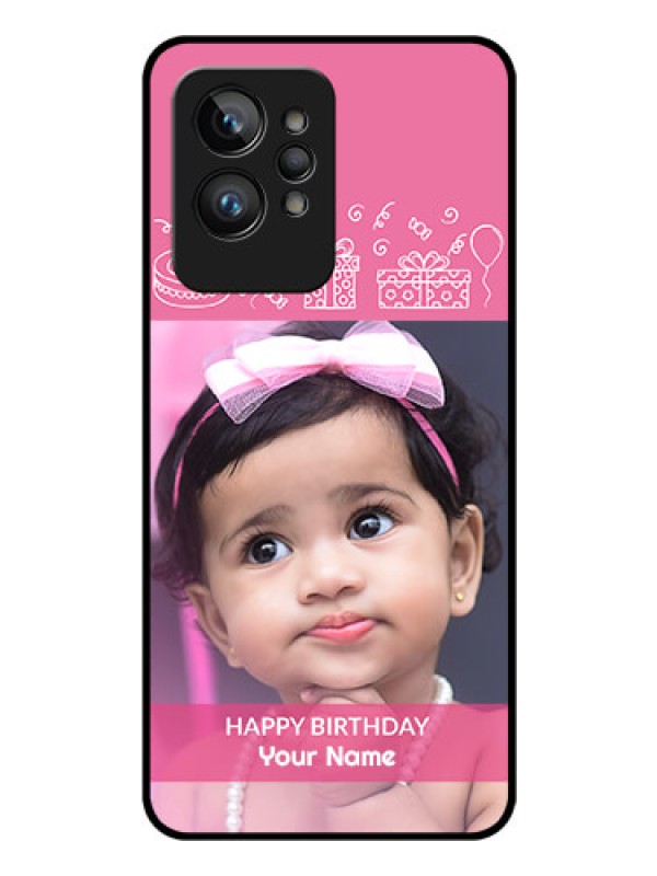 Custom Realme GT 2 Pro Photo Printing on Glass Case - with Birthday Line Art Design