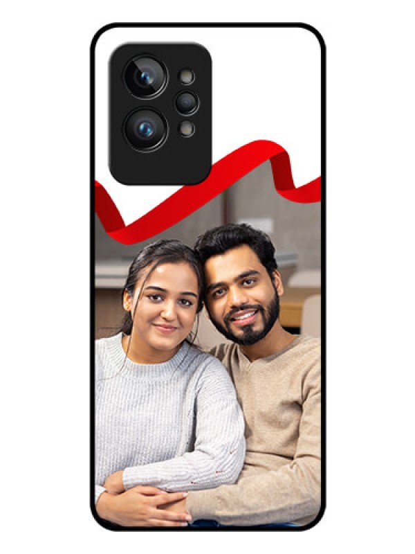 Custom Realme GT 2 Pro Photo Printing on Glass Case - Red Ribbon Frame Design