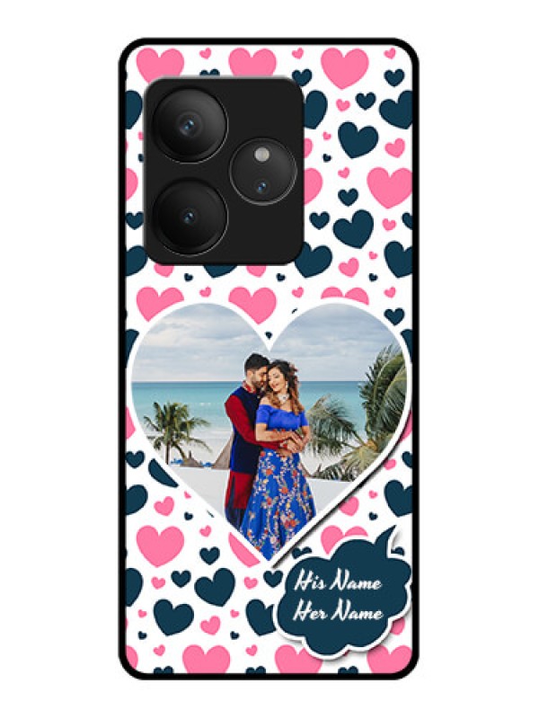 Custom Realme GT 6T 5G Custom Glass Phone CasePink and Blue Heart Design