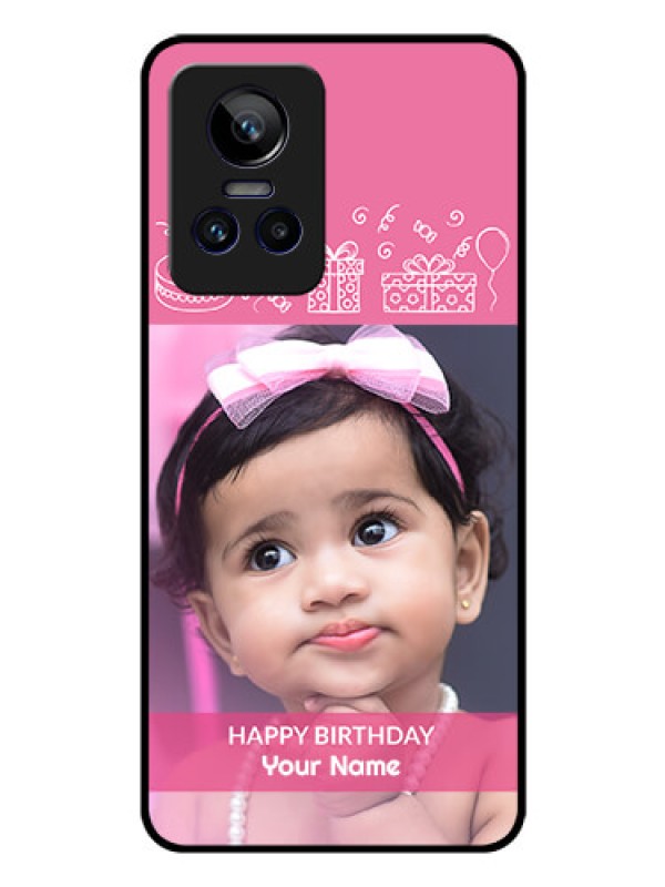 Custom Realme GT Neo 3 150W Photo Printing on Glass Case - with Birthday Line Art Design