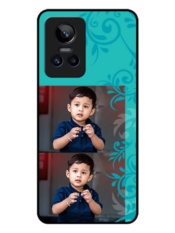 Custom Realme GT Neo 3 5G Personalized Glass Phone Case - with Photo and Green Floral Design