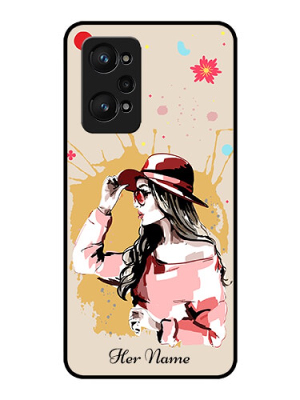 Custom Realme Gt Neo 3T Photo Printing on Glass Case - Women with pink hat Design
