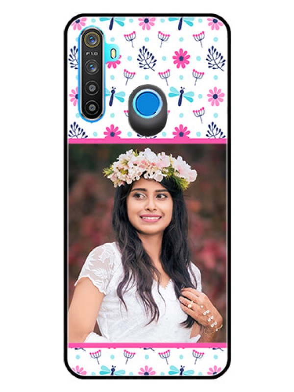 Custom Realme Narzo 10 Photo Printing on Glass Case  - Colorful Flower Design