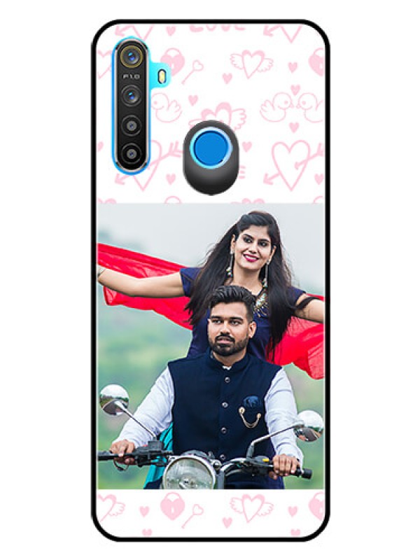 Custom Realme Narzo 10 Custom Glass Mobile Case  - Pink Flying Heart Design
